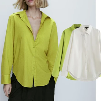 Elmsk 2023, Весенне-летняя Женская новая рубашка, Однотонный Модный Простой хлопковый топ, Блузка для женщин