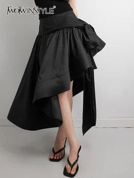 TWOTWINSTYLE, однотонные Элегантные Юбки для женщин, Асимметричная юбка в стиле пэчворк на шнуровке, Темпераментная юбка, Женская Модная одежда