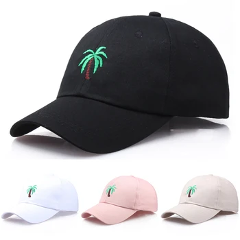 Мужская бейсболка с вышивкой в виде пальмы, Женская бейсболка в стиле хип-хоп с изображением кокосовой пальмы для мальчиков, Уличная Изогнутая черная хлопковая шляпа для папы